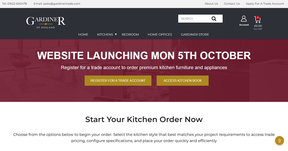 Screenshot of the Gardiner Trade website homepage