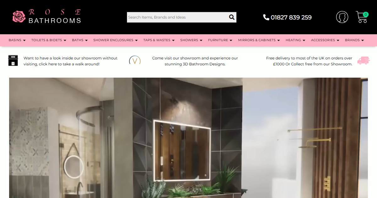 Screenshot of the Rose Bathrooms website homepage